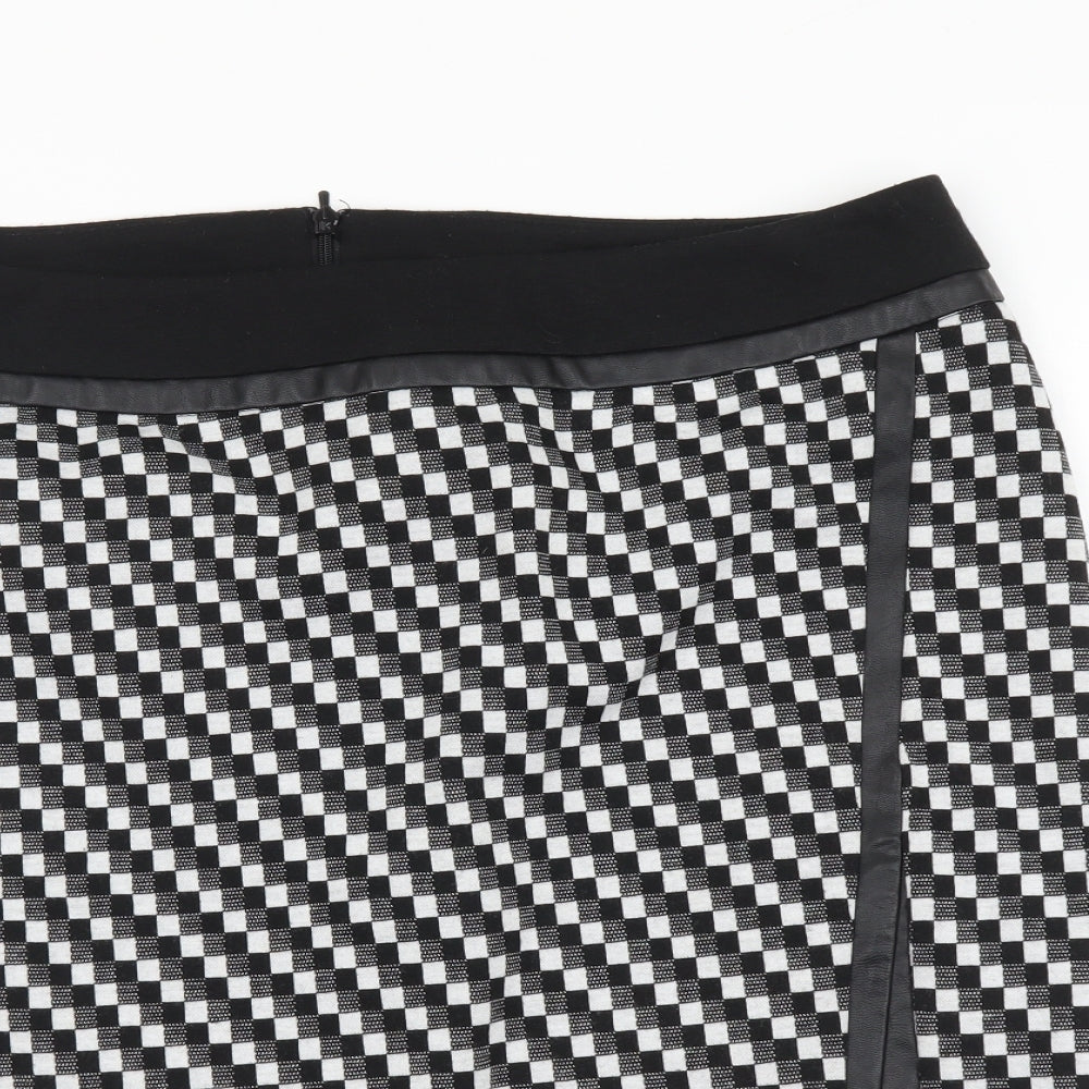 TU Womens Black Geometric Polyester A-Line Skirt Size 12 Zip