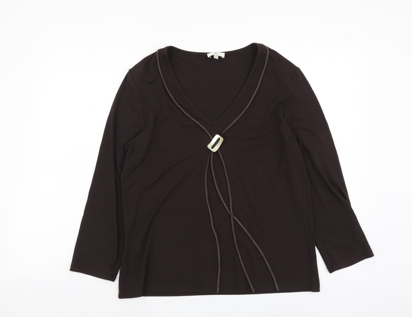 CC Womens Brown Viscose Basic Blouse Size L V-Neck