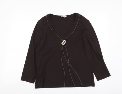 CC Womens Brown Viscose Basic Blouse Size L V-Neck