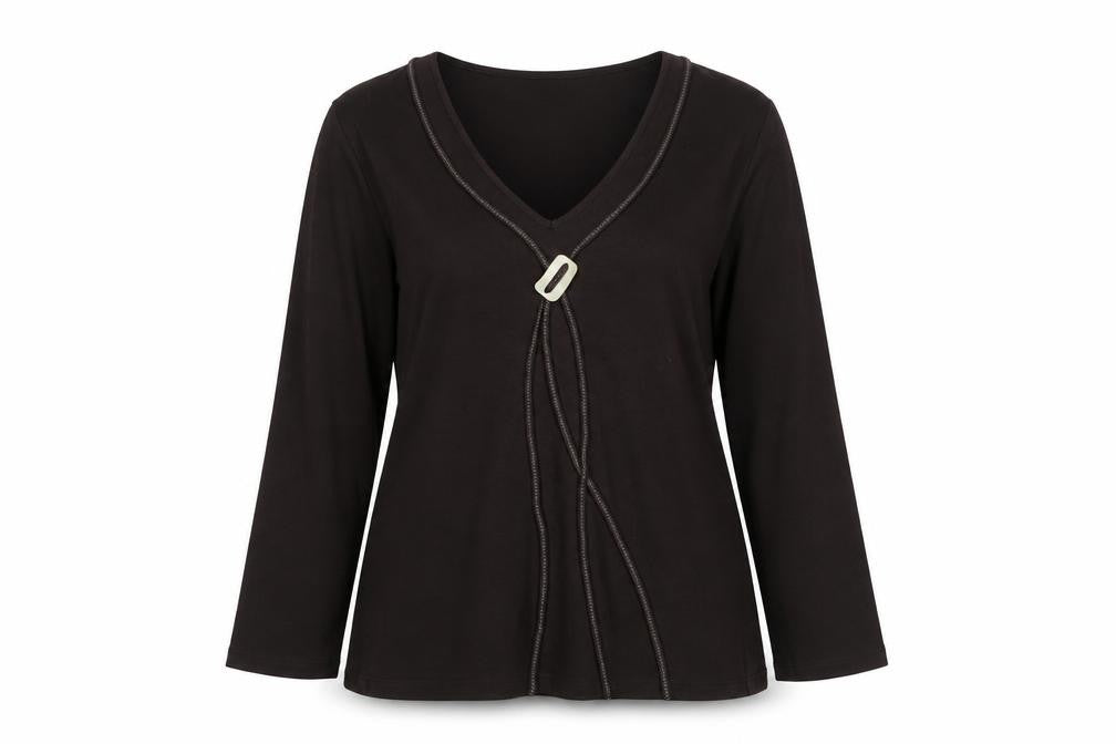 CC Womens Brown Viscose Basic Blouse Size L V-Neck