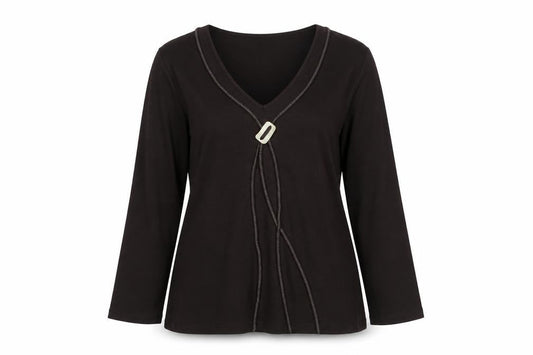 CC Womens Brown Viscose Basic Blouse Size L V-Neck