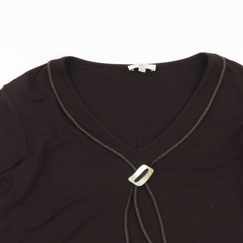 CC Womens Brown Viscose Basic Blouse Size L V-Neck