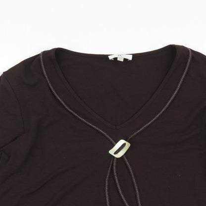 CC Womens Brown Viscose Basic Blouse Size L V-Neck
