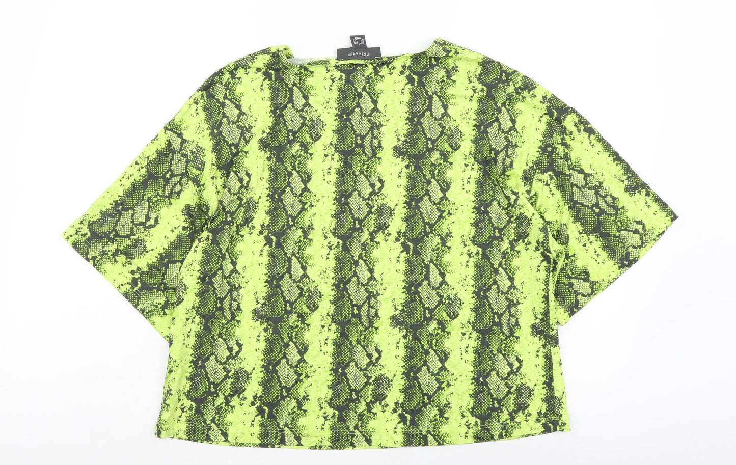 Primark Womens Green Geometric Polyester Basic T-Shirt Size S Round Neck