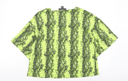 Primark Womens Green Geometric Polyester Basic T-Shirt Size S Round Neck