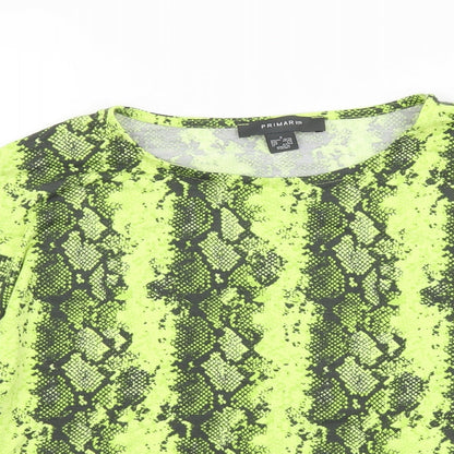 Primark Womens Green Geometric Polyester Basic T-Shirt Size S Round Neck
