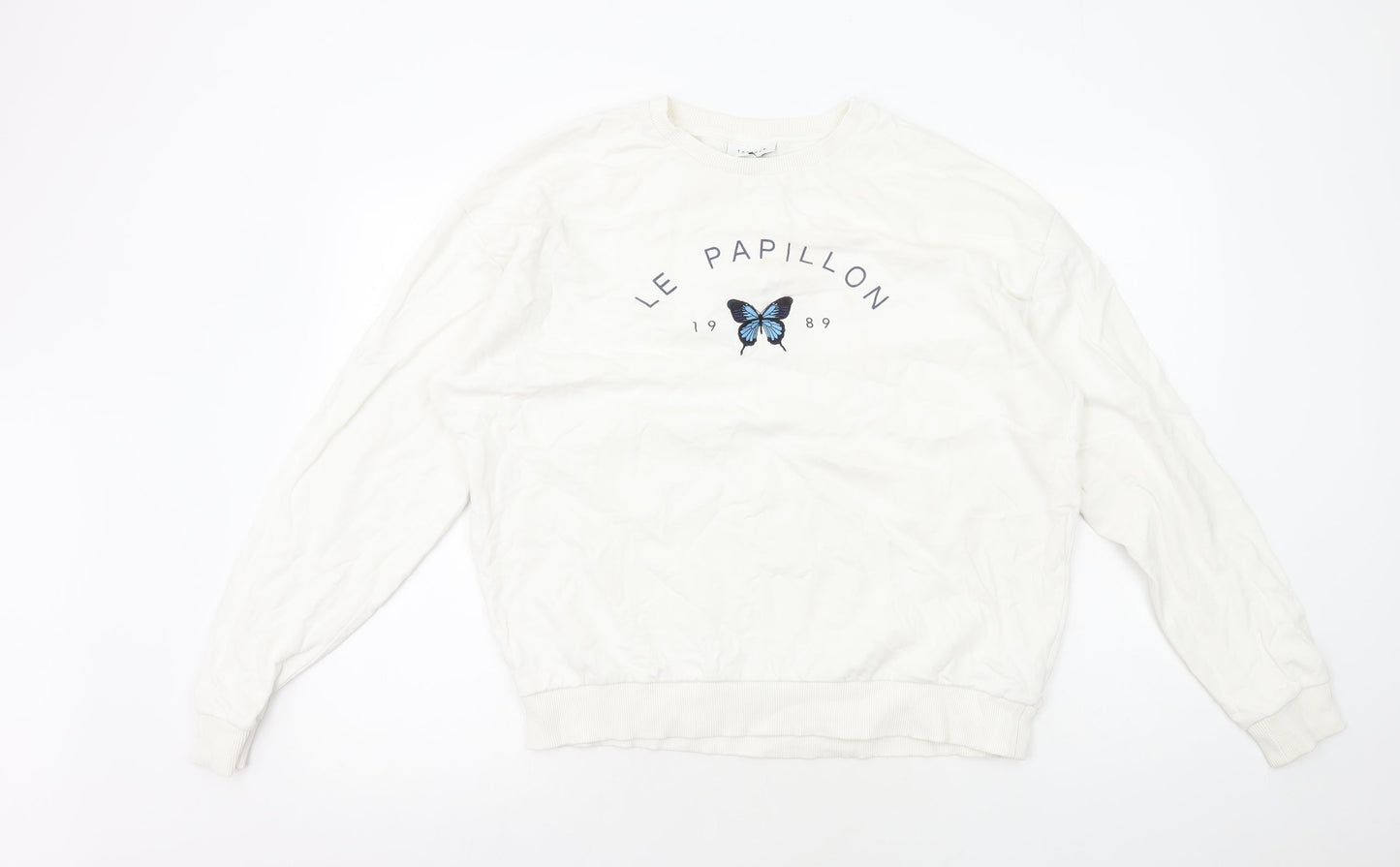 Topshop Womens White Cotton Pullover Sweatshirt Size M Pullover - Le Papillon