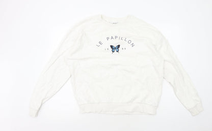 Topshop Womens White Cotton Pullover Sweatshirt Size M Pullover - Le Papillon