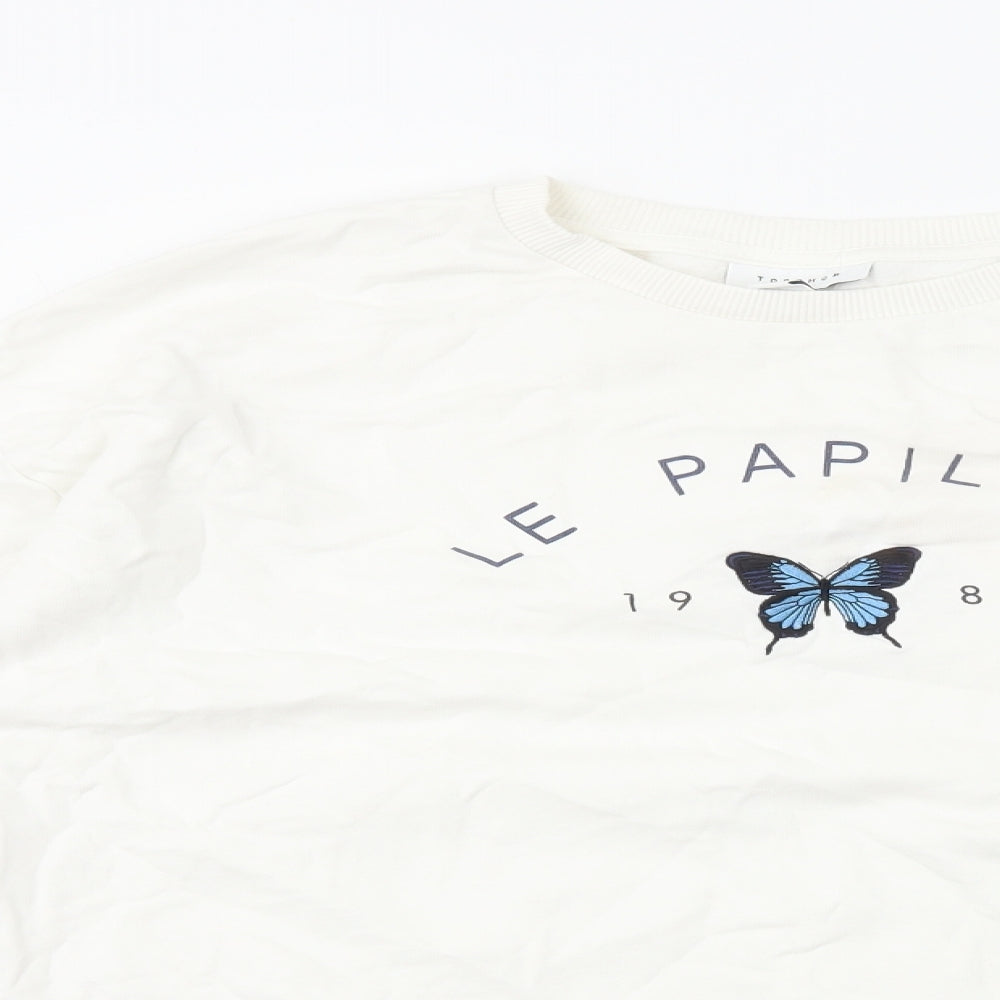 Topshop Womens White Cotton Pullover Sweatshirt Size M Pullover - Le Papillon