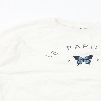 Topshop Womens White Cotton Pullover Sweatshirt Size M Pullover - Le Papillon