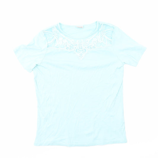 Damart Womens Blue Cotton Basic T-Shirt Size 14 Round Neck - Crochet Detail