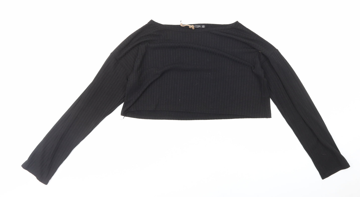 Nasty Gal Womens Blue Polyester Cropped T-Shirt Size 10 Boat Neck - Ribbed