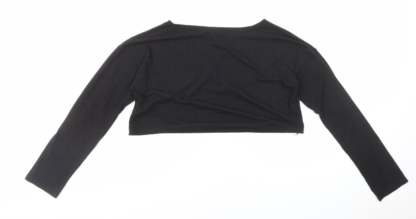 Nasty Gal Womens Blue Polyester Cropped T-Shirt Size 10 Boat Neck - Ribbed