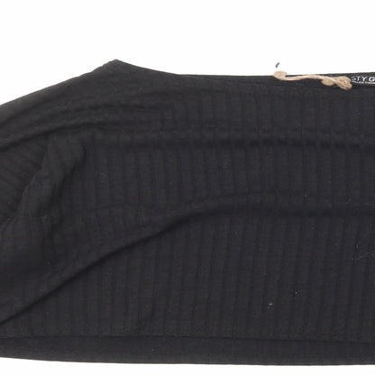 Nasty Gal Womens Blue Polyester Cropped T-Shirt Size 10 Boat Neck - Ribbed