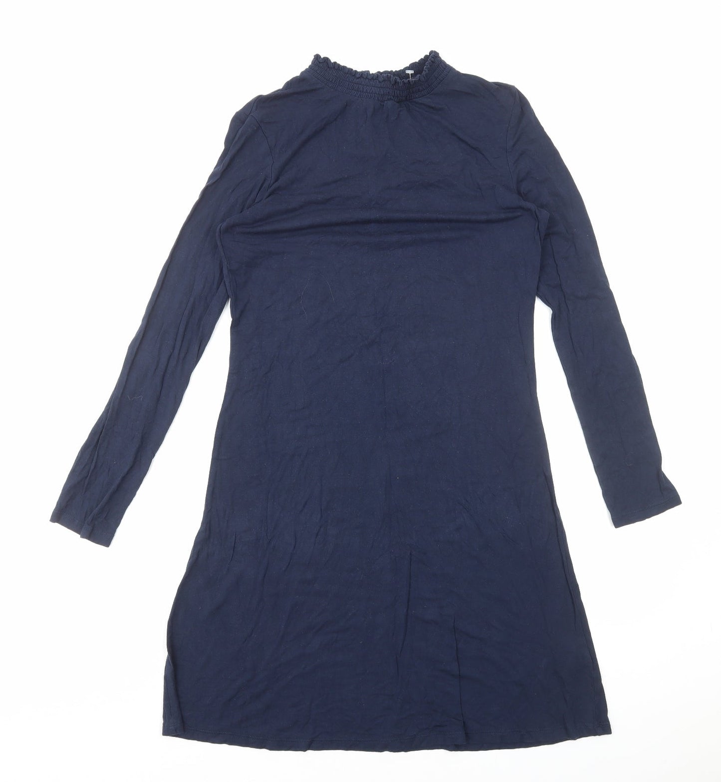 Marks and Spencer Womens Blue Cotton T-Shirt Dress Size 8 Mock Neck Pullover