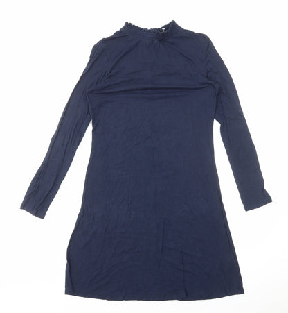 Marks and Spencer Womens Blue Cotton T-Shirt Dress Size 8 Mock Neck Pullover