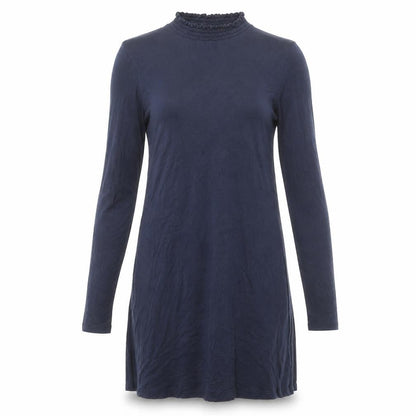 Marks and Spencer Womens Blue Cotton T-Shirt Dress Size 8 Mock Neck Pullover