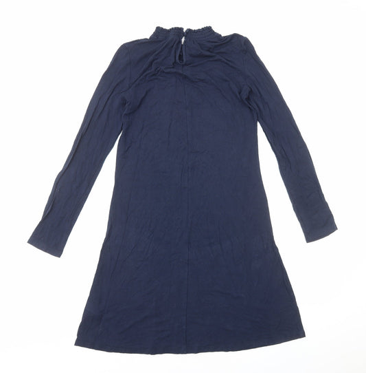Marks and Spencer Womens Blue Cotton T-Shirt Dress Size 8 Mock Neck Pullover