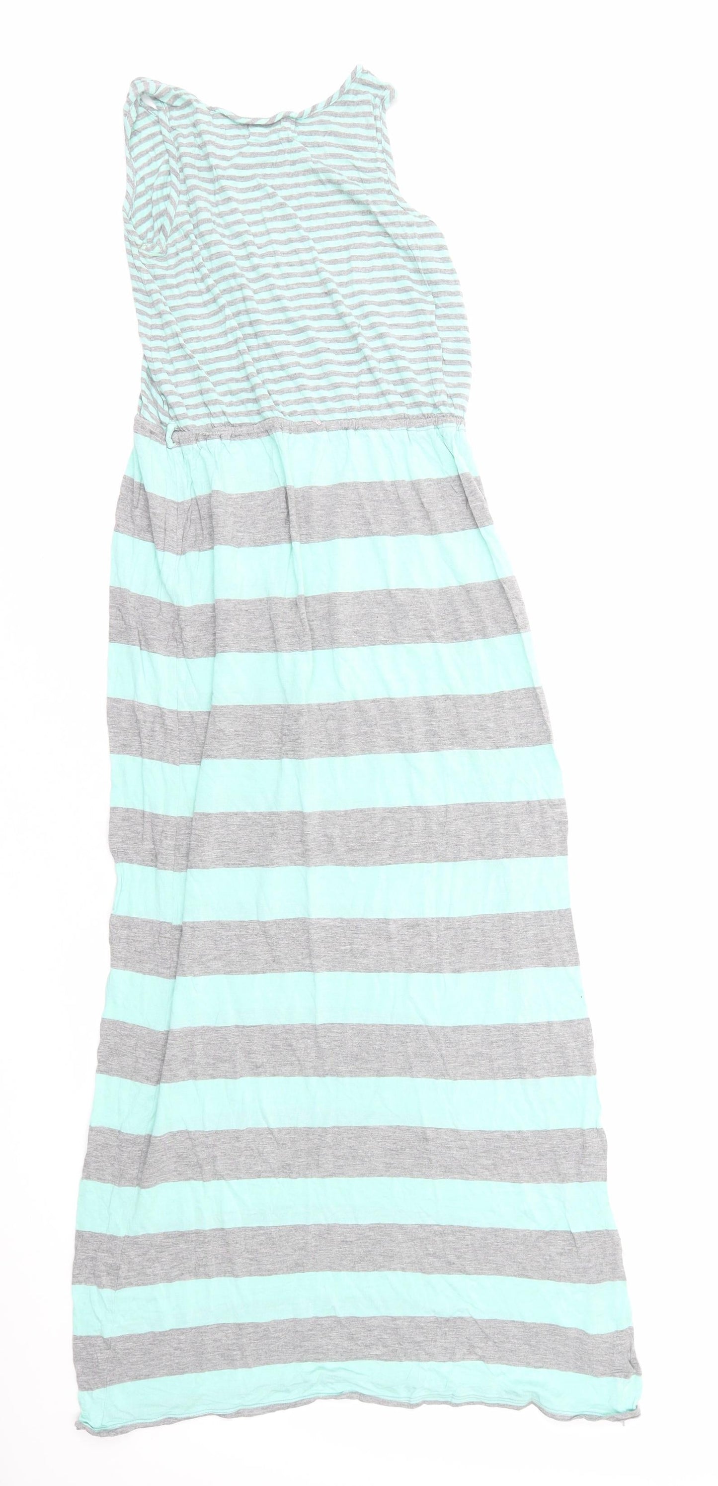 Pink Rose Womens Green Striped Cotton Tank Dress Size S Boat Neck Pullover