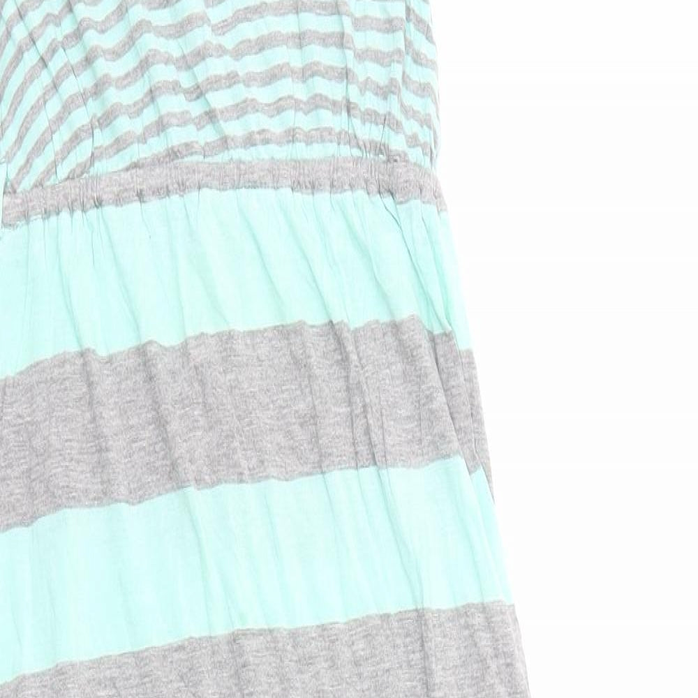 Pink Rose Womens Green Striped Cotton Tank Dress Size S Boat Neck Pullover