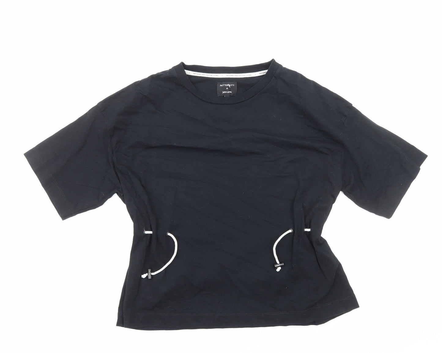 John Lewis Womens Black Cotton Basic T-Shirt Size M Round Neck