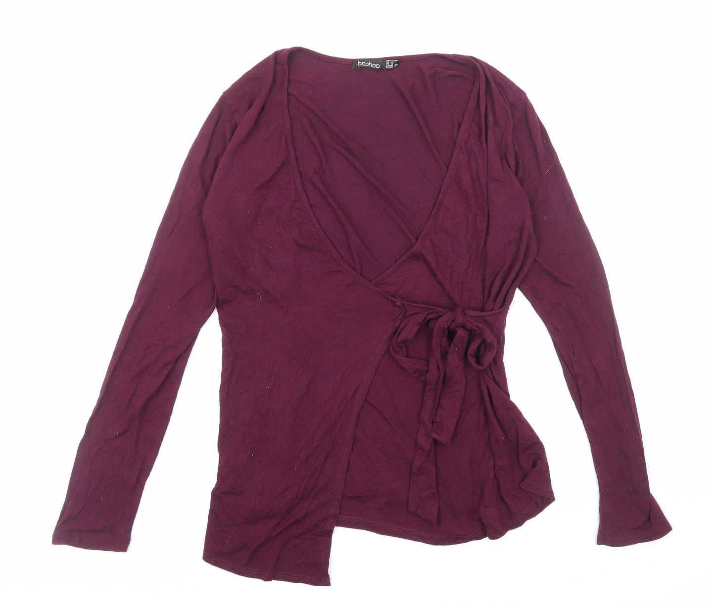 Boohoo Womens Purple V-Neck Viscose Wrap Jumper Size 12
