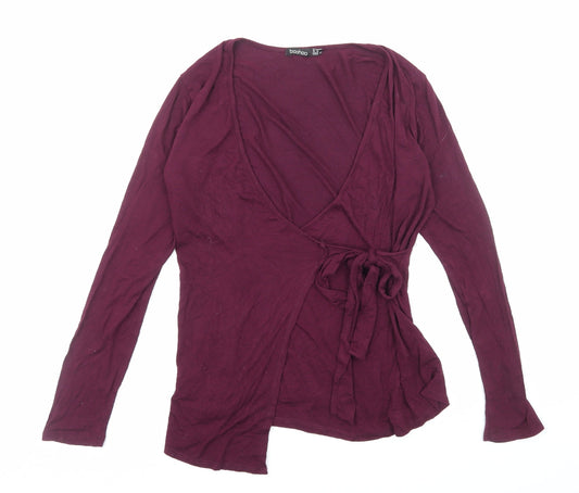 Boohoo Womens Purple V-Neck Viscose Wrap Jumper Size 12