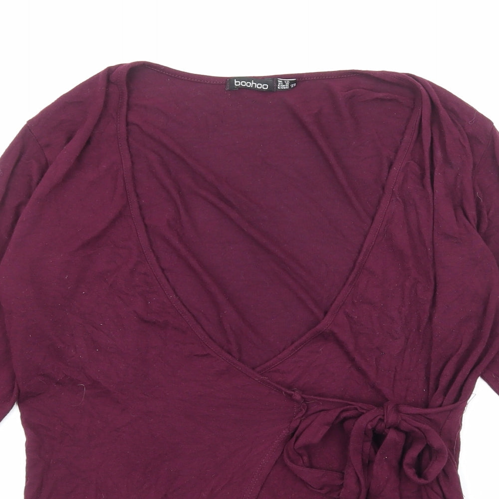Boohoo Womens Purple V-Neck Viscose Wrap Jumper Size 12