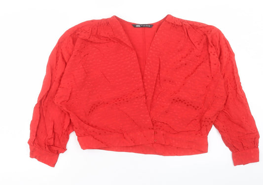 Womens UK Size L Zara Red Cropped Blouse