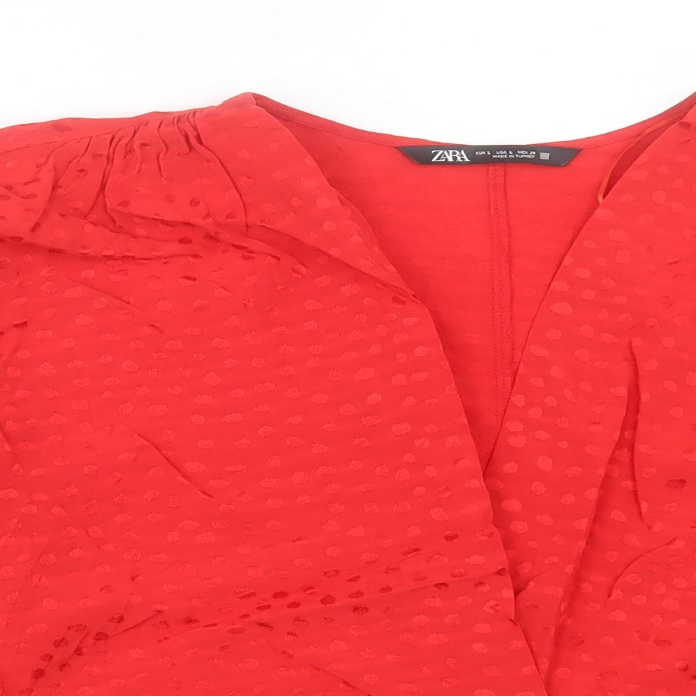 Womens UK Size L Zara Red Cropped Blouse