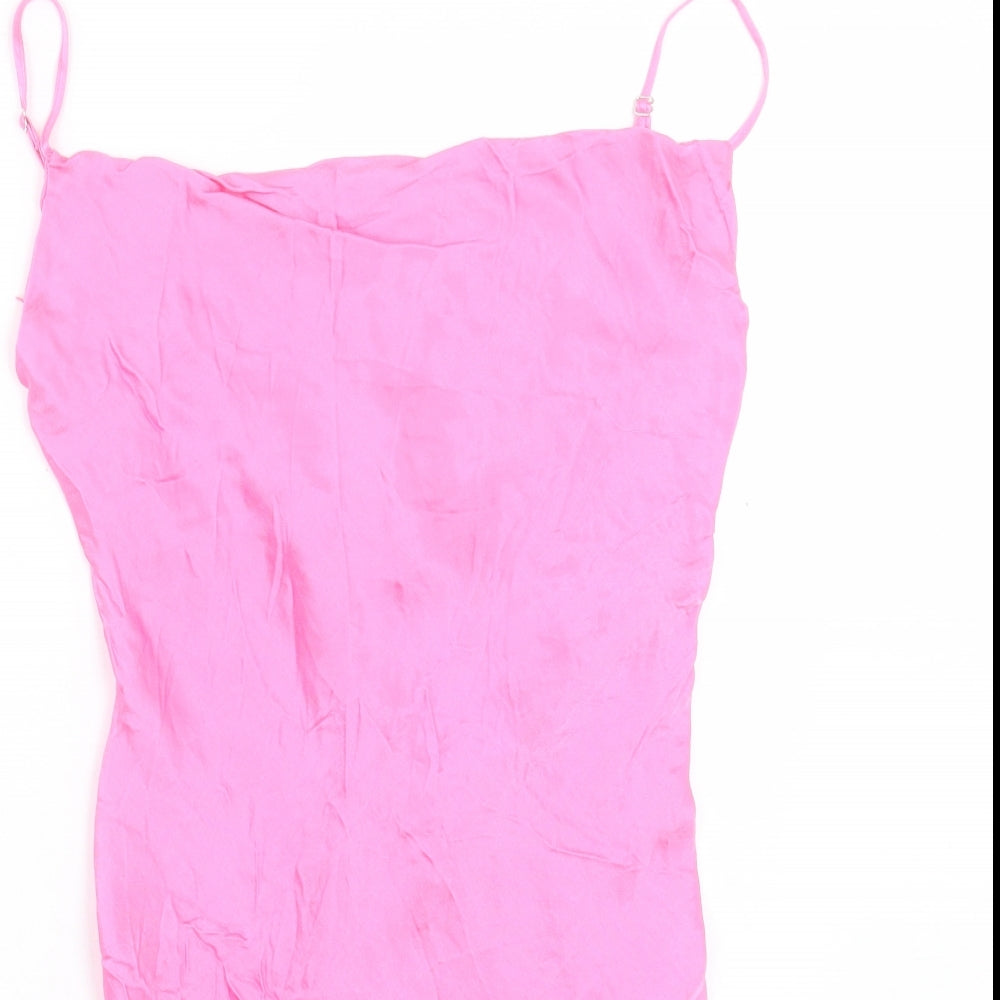 Bershka Womens Pink Viscose Slip Dress Size M Square Neck Pullover