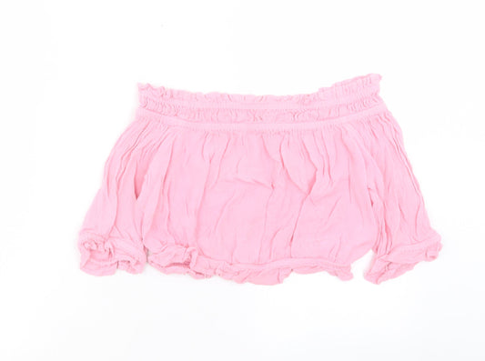 Womens UK Size 10 New Look Pink Cropped Blouse