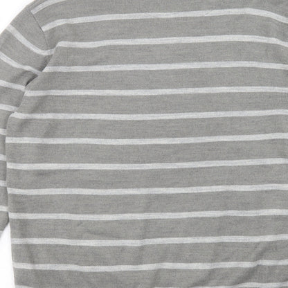 Burton Mens Grey V-Neck Striped Acrylic Pullover Jumper Size M