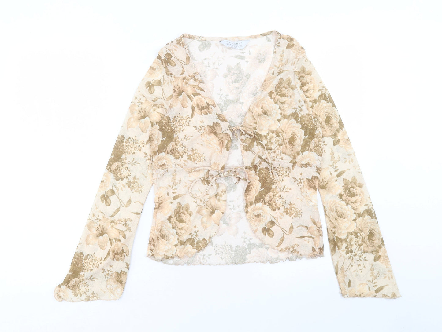 Boohoo Womens Brown Floral Polyester Basic Blouse Size S V-Neck