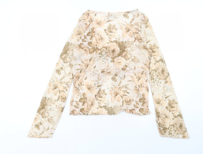 Boohoo Womens Brown Floral Polyester Basic Blouse Size S V-Neck