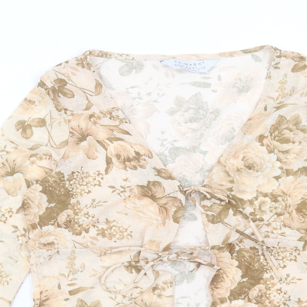 Boohoo Womens Brown Floral Polyester Basic Blouse Size S V-Neck