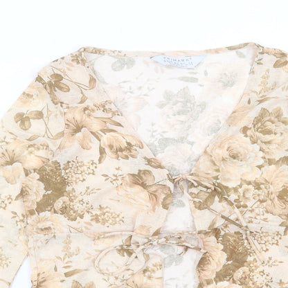 Boohoo Womens Brown Floral Polyester Basic Blouse Size S V-Neck
