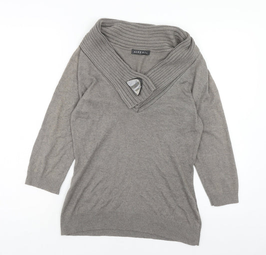 Alex & CO Womens Green V-Neck Cotton Pullover Jumper Size 10