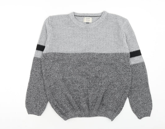 George Womens Grey Round Neck Striped Acrylic Pullover Jumper Size S