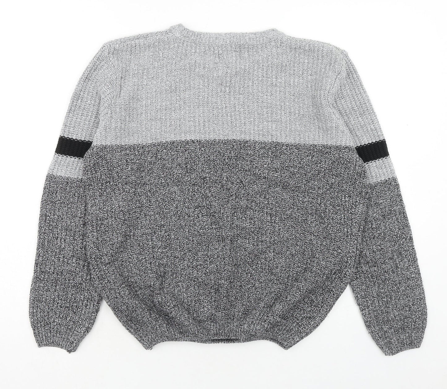 George Womens Grey Round Neck Striped Acrylic Pullover Jumper Size S