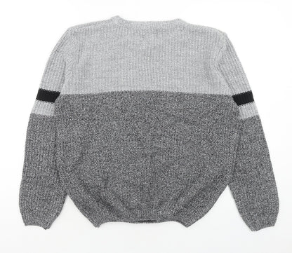 George Womens Grey Round Neck Striped Acrylic Pullover Jumper Size S