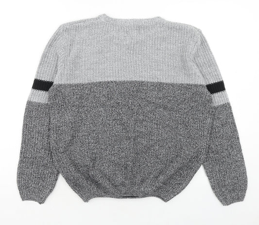 George Womens Grey Round Neck Striped Acrylic Pullover Jumper Size S