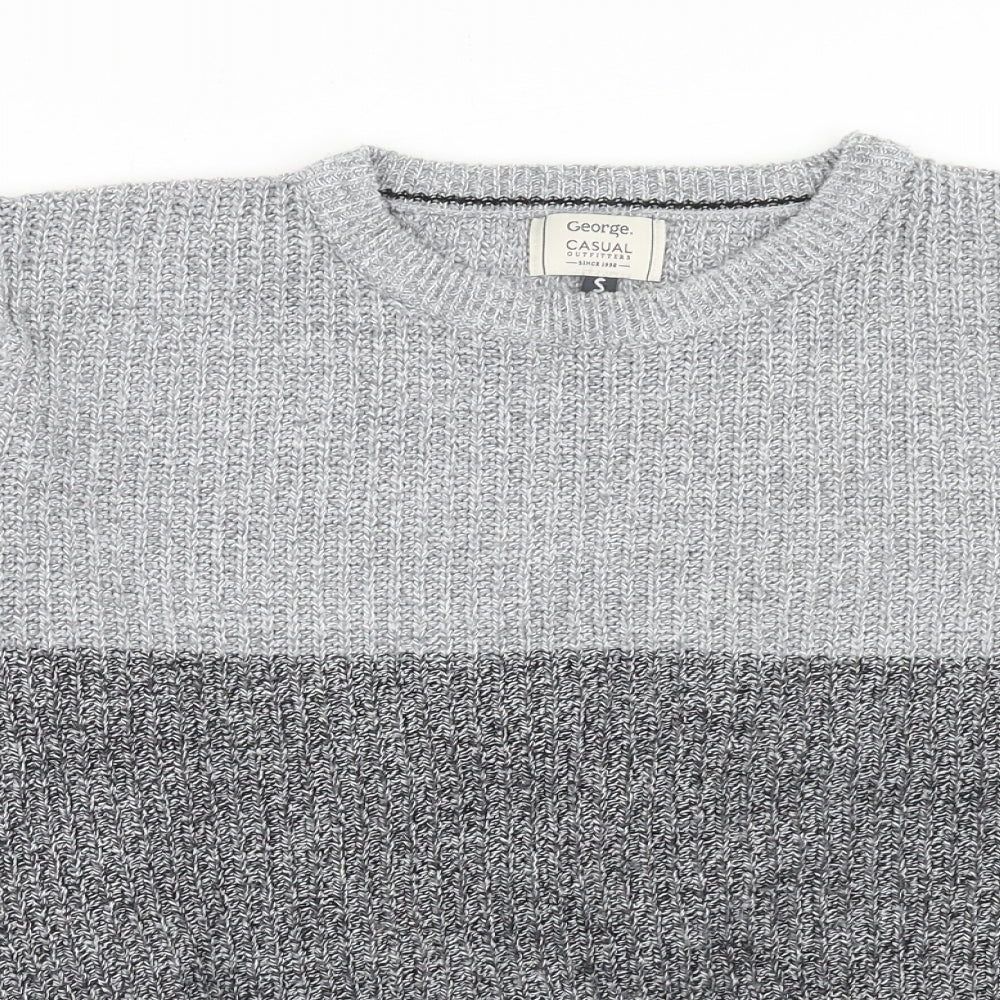 George Womens Grey Round Neck Striped Acrylic Pullover Jumper Size S