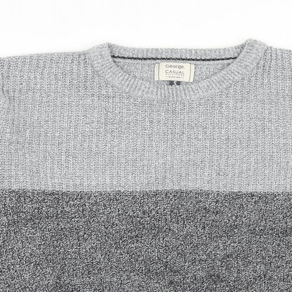 George Womens Grey Round Neck Striped Acrylic Pullover Jumper Size S