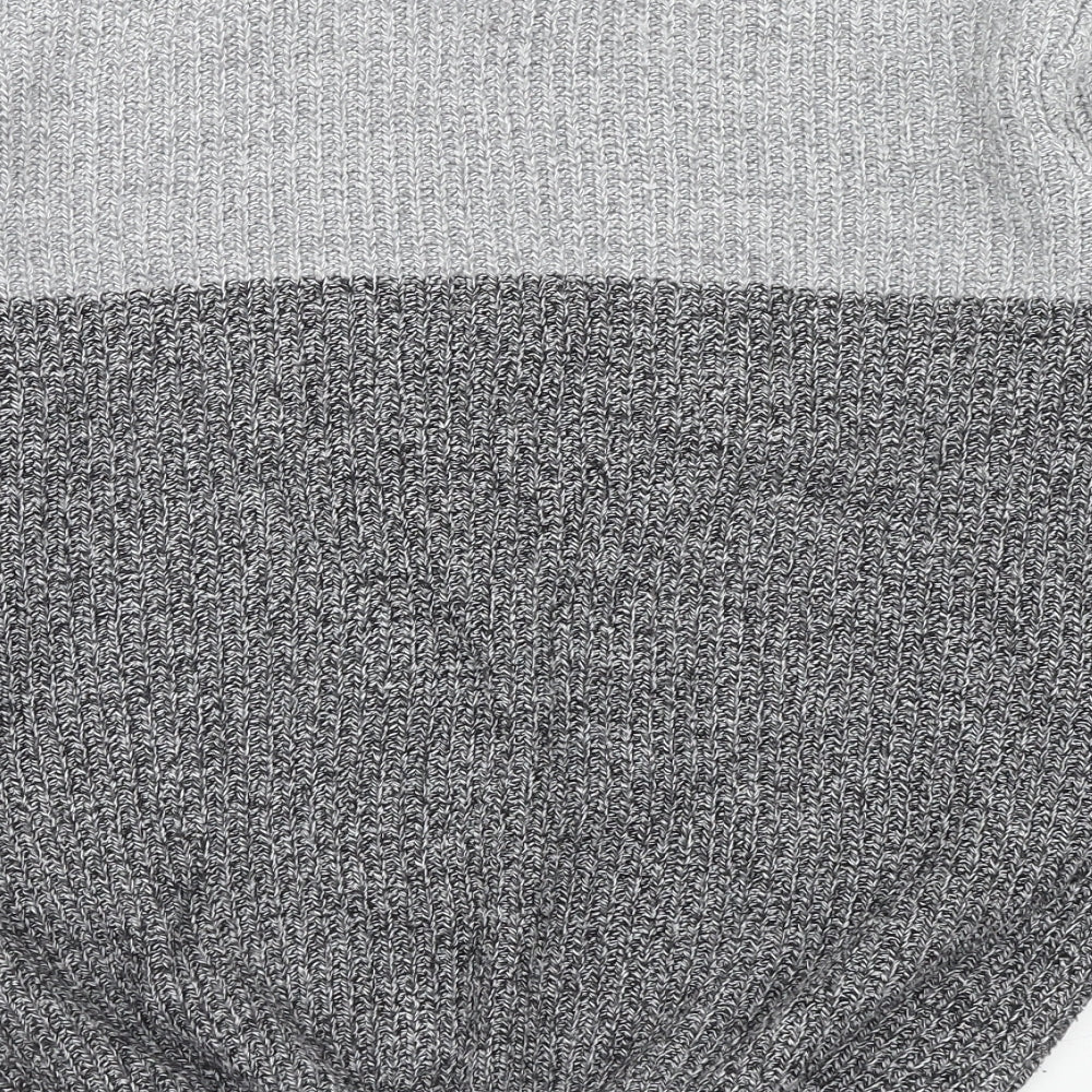 George Womens Grey Round Neck Striped Acrylic Pullover Jumper Size S