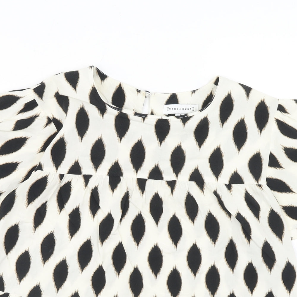 Warehouse Womens Multicoloured Geometric Viscose Basic Blouse Size 8 Round Neck