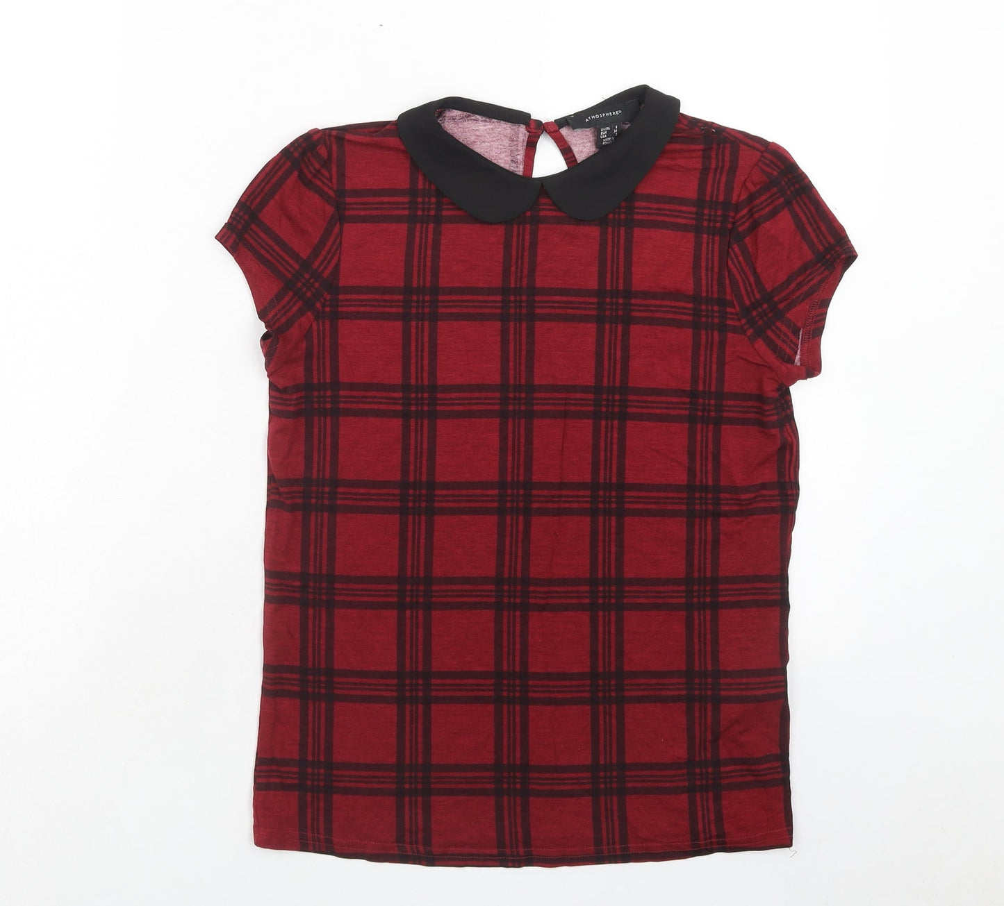 Atmosphere Womens Red Geometric Viscose Basic T-Shirt Size 6 Round Neck - Collar detail