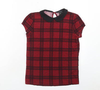 Atmosphere Womens Red Geometric Viscose Basic T-Shirt Size 6 Round Neck - Collar detail