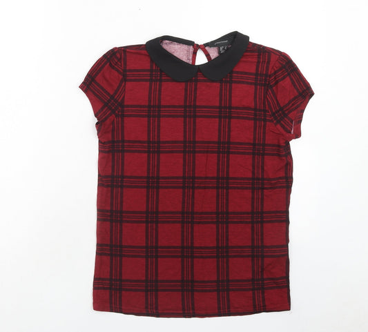 Atmosphere Womens Red Geometric Viscose Basic T-Shirt Size 6 Round Neck - Collar detail