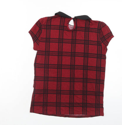 Atmosphere Womens Red Geometric Viscose Basic T-Shirt Size 6 Round Neck - Collar detail